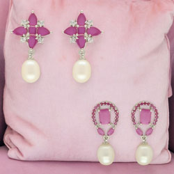 "Delicate Combo Of 2 Pair Earrings - JPER-23-909 - Click here to View more details about this Product